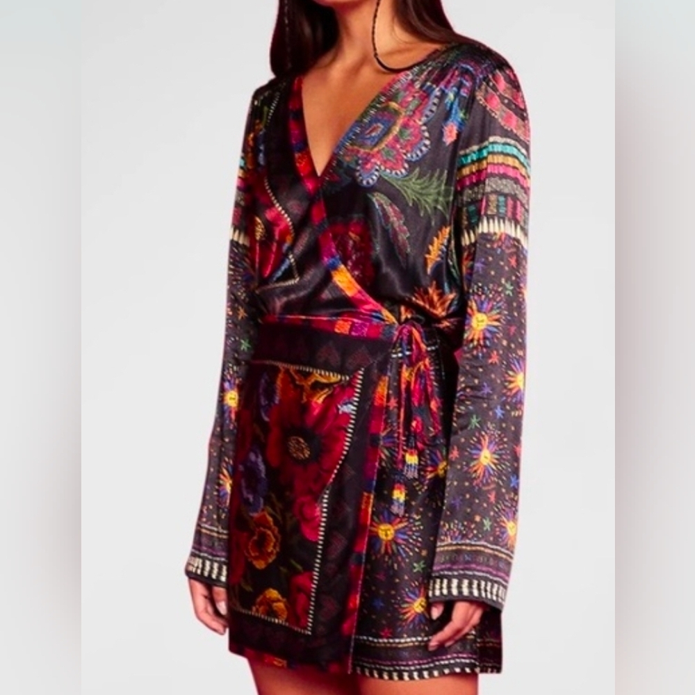 Farm Rio Mixed Scarves Wrap Floral Mini Dress in Size XL